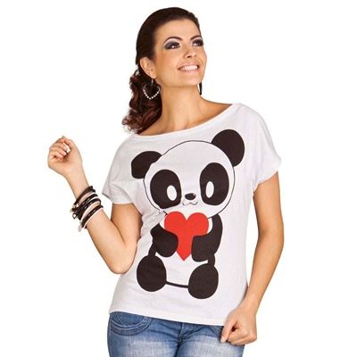 Blusa Branca Estampada em Malha de Algodão